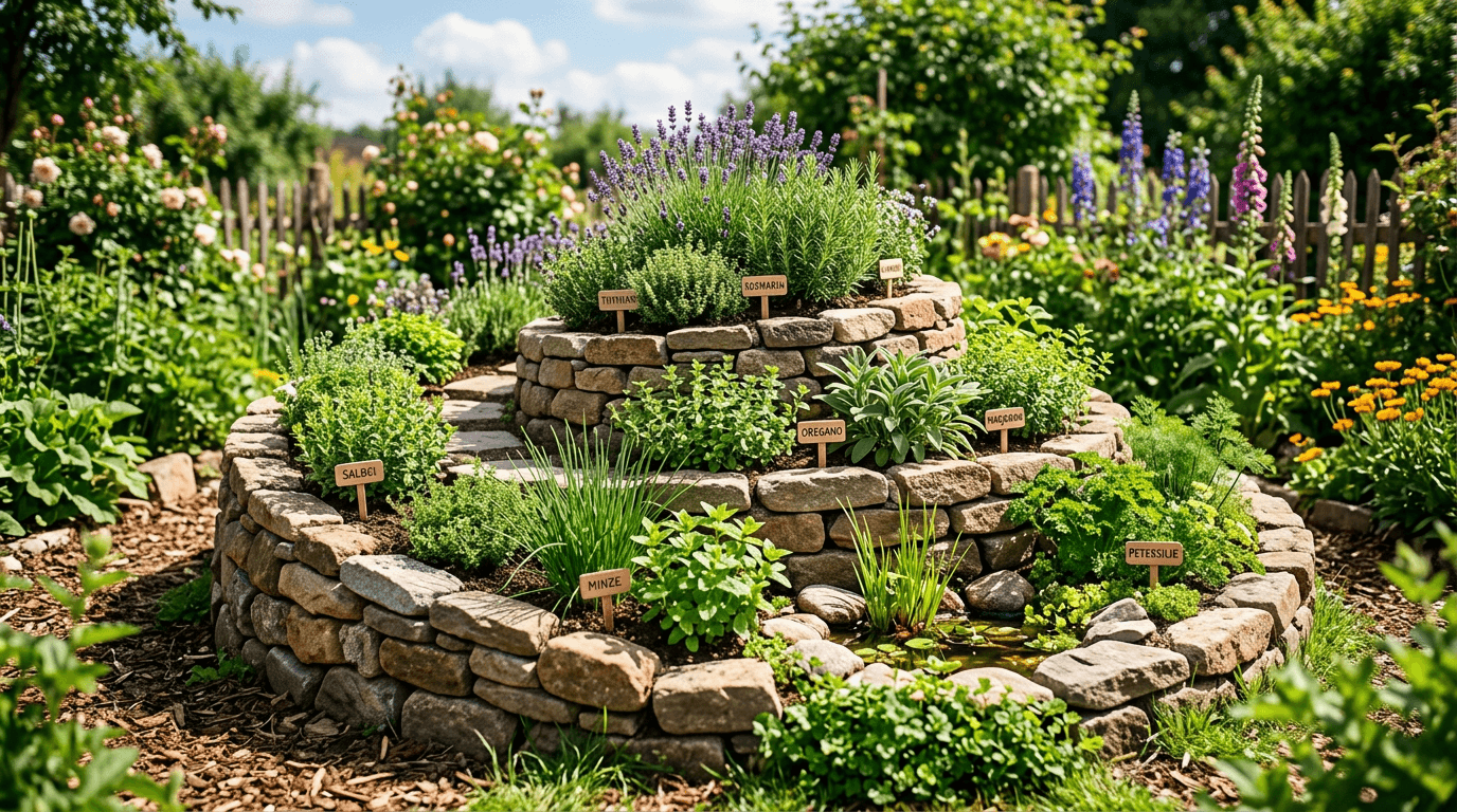 Kräuterspirale aus Recylingsteinen